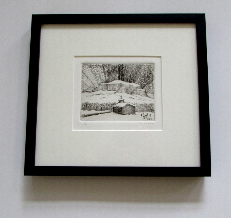 William S Cowles Snowy Church Black Mesa Parajito New Mexico Landscape Etching
