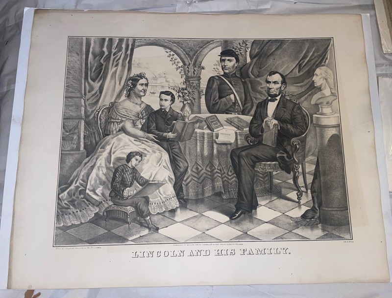 Large 24x30in Steel Engraved Print “Lincoln And His Family” William Smith,Wiest