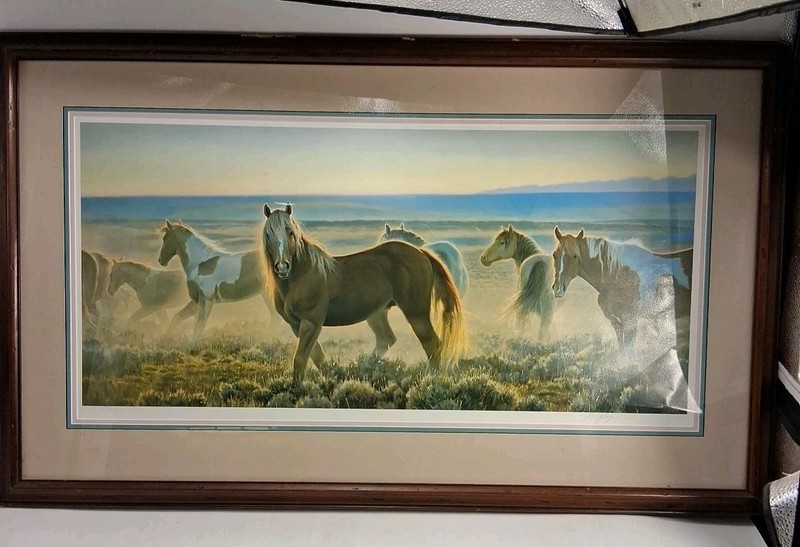 Vtg Signed Nancy Glazier Framed 45 L X 25W" Young Blood" - Horses With COA Look