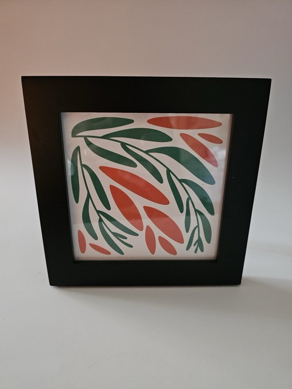 Two Matisse Inspired Abstract Botanical Pictures 4 1/2” Framed 6 1/2” Square
