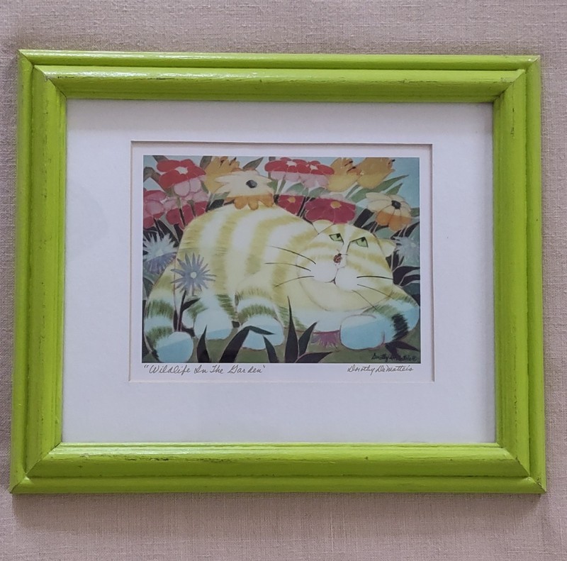 Dorothy DeMatteis Cat Print «Wildlife In The Garden» Signed and Titled 10″H…