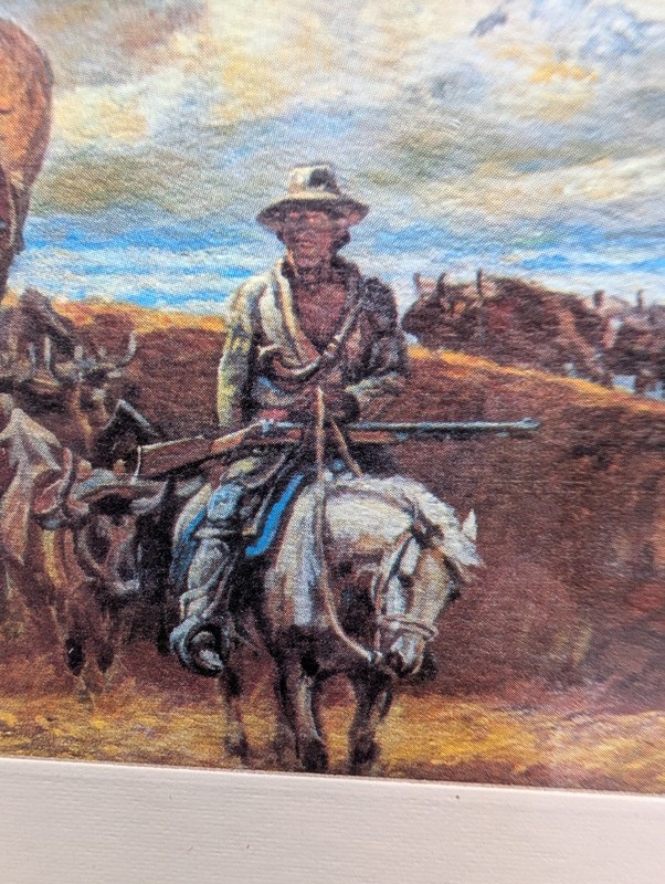 Vintage Western Cowboy Ornately Framed Print 7x9" Covered Wagon, Horses gallery