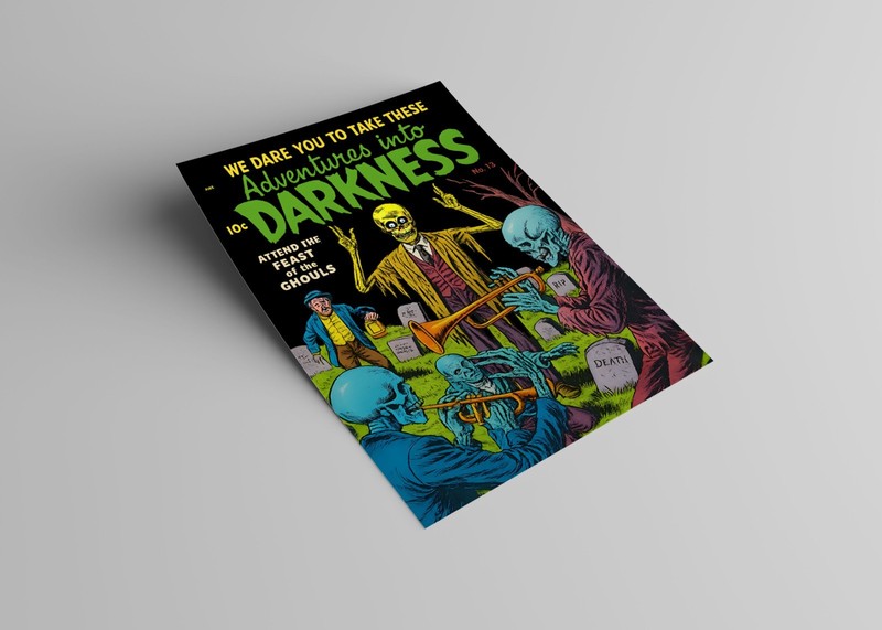 Comic Cover Poster, Vintage Horror - Feast of the Ghouls - Darkness #13 Wall Art gallery