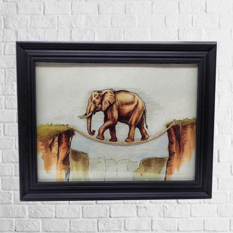 Polyester Canvas Art with Real Elements "Balancing Grace" Elephant on Tightrope