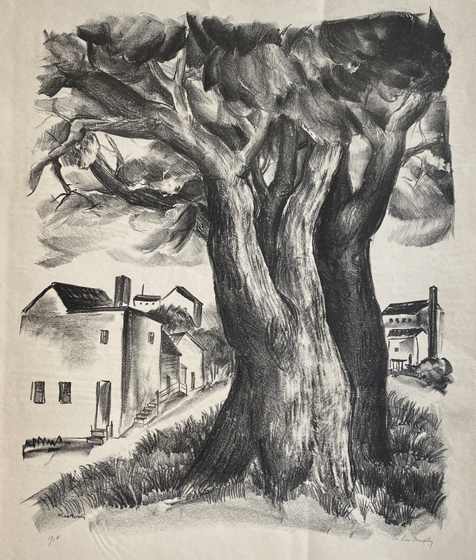 Minnie Lois Murphy (1901-1962) Two Trees 1930s WPA era Signed Lithograph Print