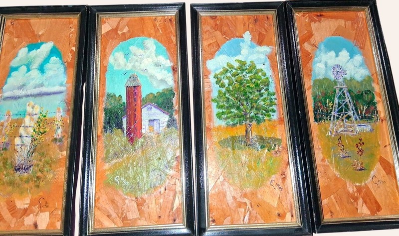 Set Of 4 Vintage Farm-Themed Framed Art Panels With Rustic Barn Tree & Windmill gallery