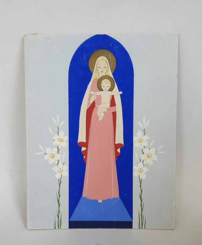 Art Deco Pochoir Print Attributed To Giovanni Meschini Unsigned Madonna & Child