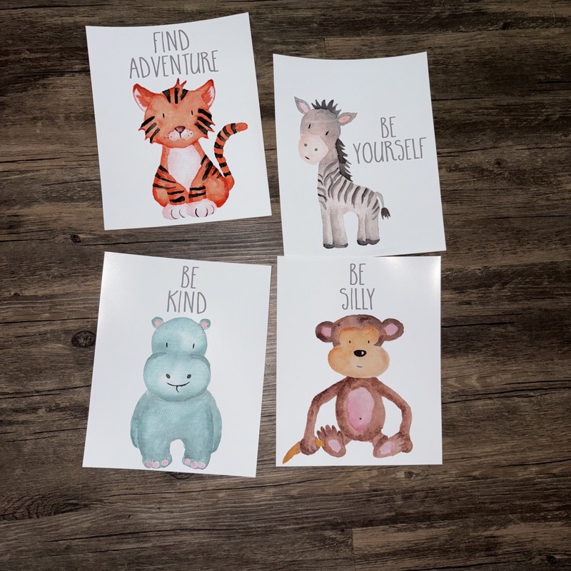 Animal Prints 8”X10” Tiger Find Adventure Zebra Be Yourself Hippo Nursery Kids