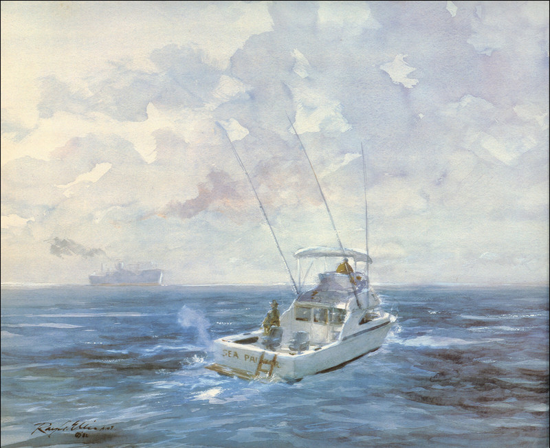 1983 Vintage Print Skipjack Squall Chesapeake Bay Maryland Sea Watercolor Image