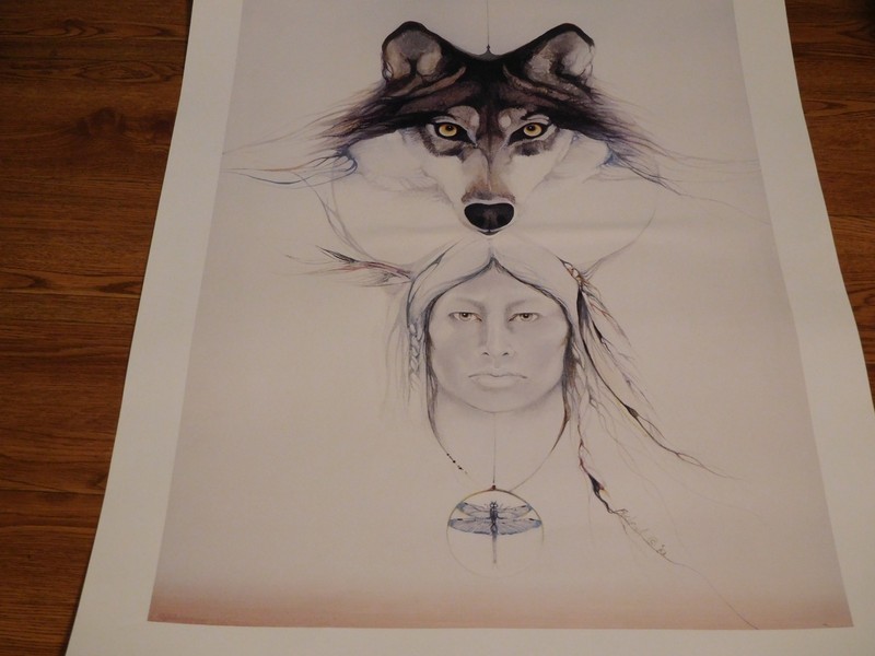 Vintage Print Or PosterNative American with Wolf Spirit Animal BY MARIE BUCHFIN gallery