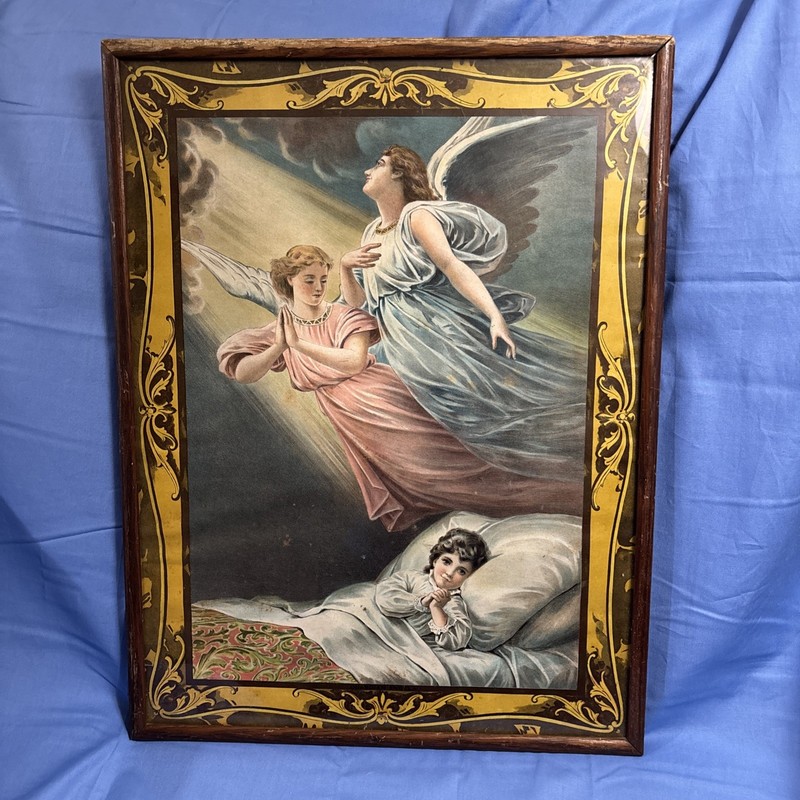 “Guardian Angels”. Antique Victorian Lithograph.