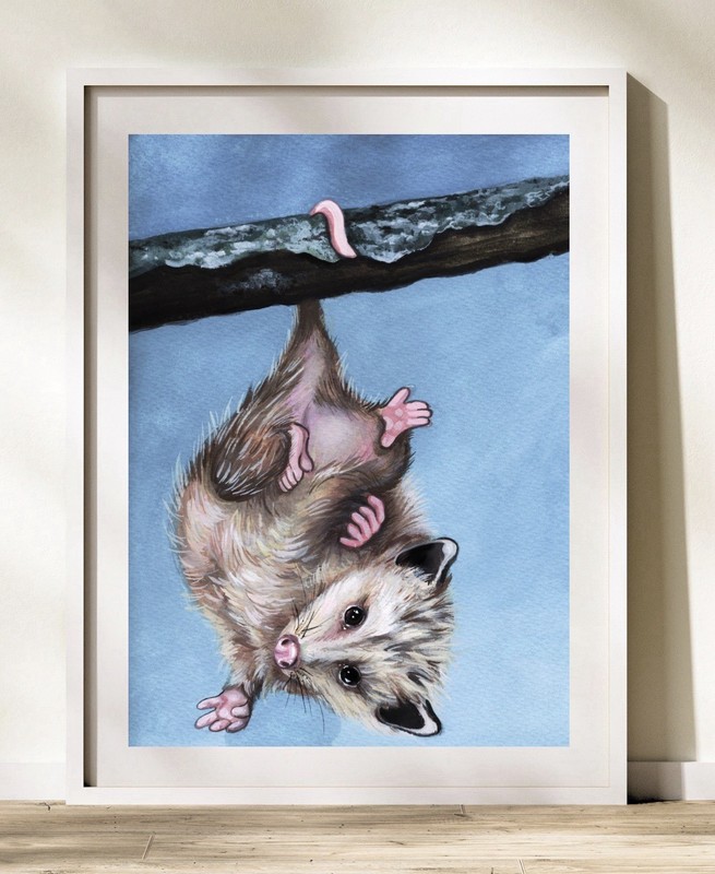 Possum Wall Art | Aesthetic Baby Blue Wildlife Art | Nursery Possum Art |