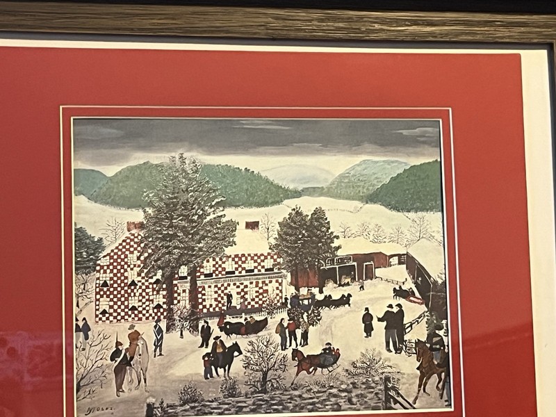 Grandma Moses Art Print The Checkered House 🏠In Solid Frame With Glass 19 X 15