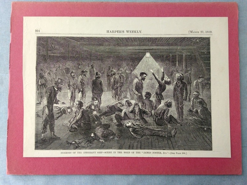 HORRORS OF THE EMIGRANT SHIP Harper’s Weekly Engraving Print March 27, 1869