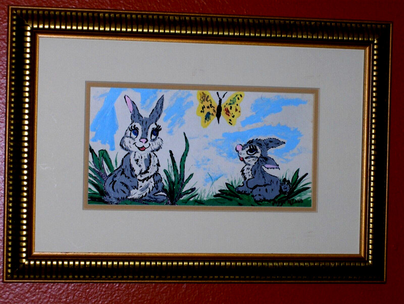 GREAT GIFT Bunny Rabbits Original Water C + Ink Mated Framed Child’s Baby’s Room