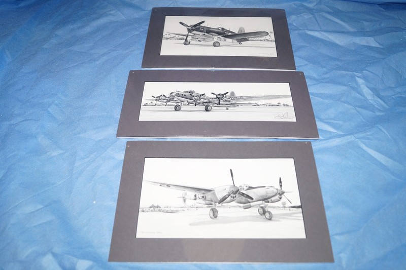 3 Doug Kinsley Matted Lithograph Aviation Illustrations B-17, P38, F4U Corisair gallery