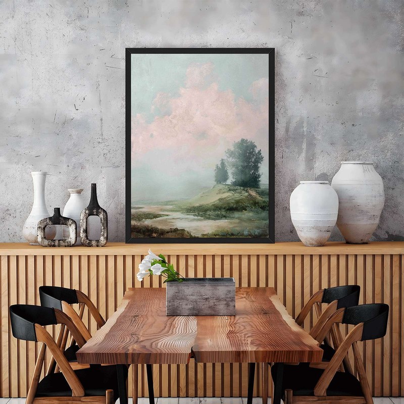 Misty Landscape with Trees Framed Canvas Print Serene Nature Wall Art gallery