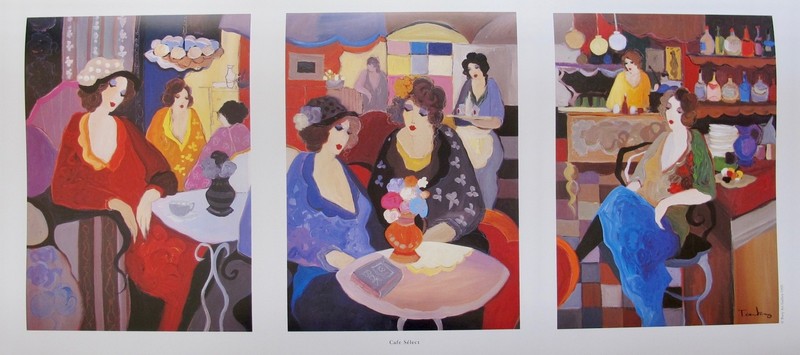 Itzchak Tarkay CAFE SELECT Facsimile Signed Triptych Lithograph Art