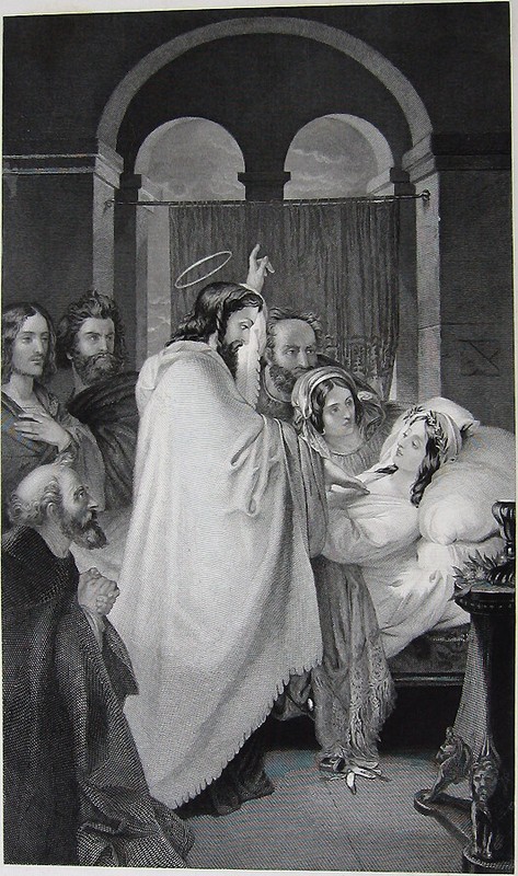 JESUS CHRIST RAISES DAUGHTER OF JARIUS Miracle ~ 1846 Bible Art Print Engraving