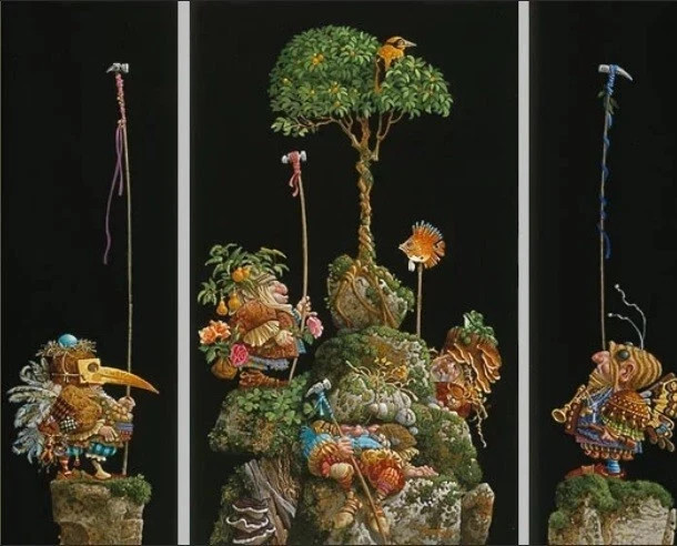 James Christensen SIX BIRD HUNTERS FULL CAMOUFLAGE, Triptych ARTIST PROOF #47/75
