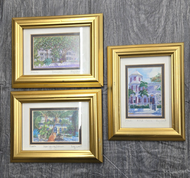ALBERTO DE ANDREA SET OF (3) SIGNED KEY WEST FRAMED PRINTS 9X7