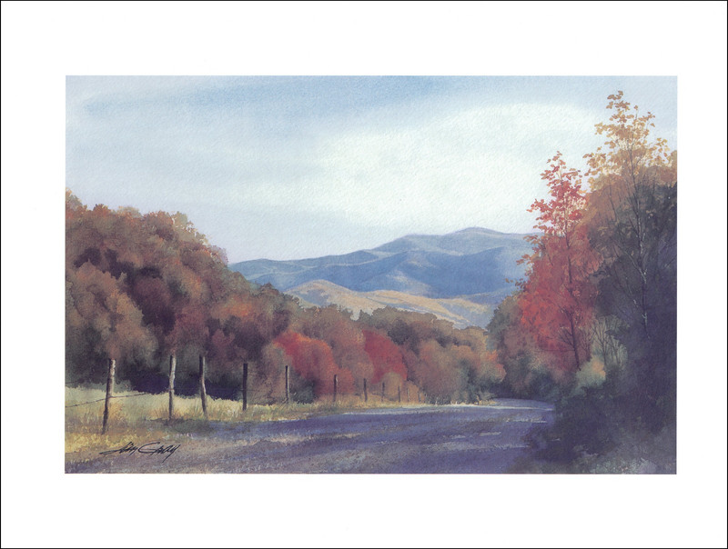 2000 Vintage Print Autumn Country Road Gatlinburg Tennessee Watercolor Image