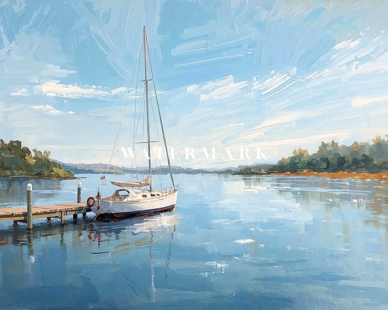 Impressionist Sailboat Print | Calm Harbor Wall Art | Coastal Home Decor Gift