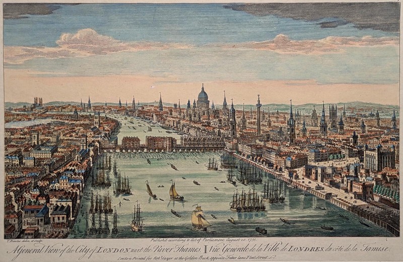London – A General View Of The City Of London – T. Bowles 1753 – Scarce Original