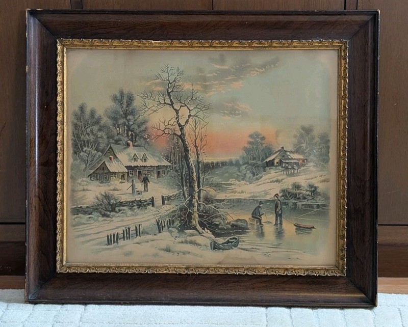 Antique Chromolithograph «Winter in Michigan» 1307 c1890s Attrib. Hoover & Sons