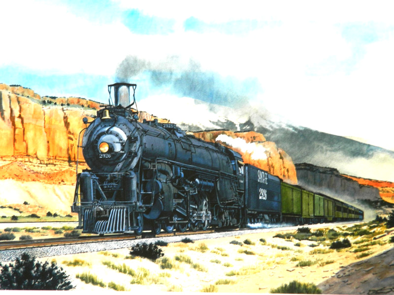 Railroad Art,Bennett,Santa Fe 2926 racing the Grand Canyon Ldt in NM.22X29″(0432