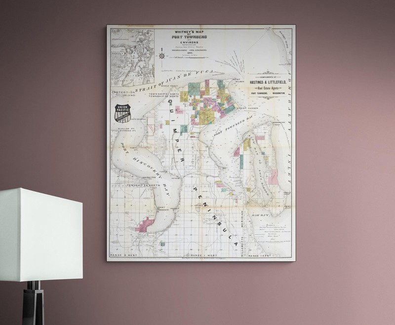 1890 Map of Port Townsend Washington – City Streets, Waterfront & Regional Print gallery