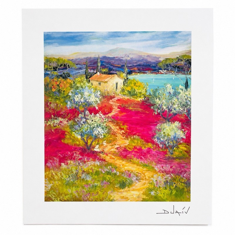 Duaiv Arrivee au Lac Park West Gallery COA Signed Pink Impressionist Art Print
