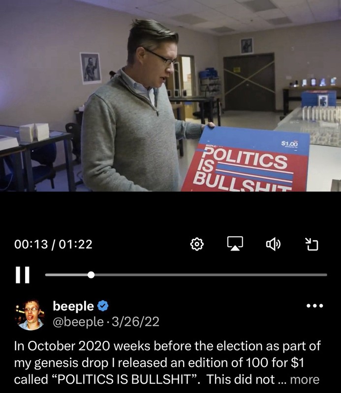 Beeple “Politics Is Bullshit” Physical N F TDigital Art “The First Drop” #39/100 gallery