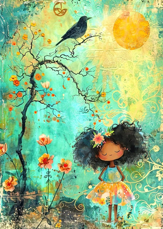 ACEO miniature art print 2.5×3.5 artist trading card whimsical happy girl