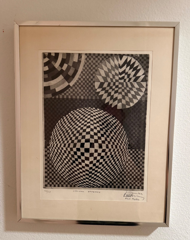 Vintage 1971 Op Art Signed Etching Kurt Müller Optical Spheres MCM