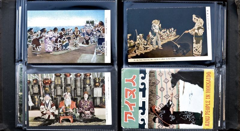 Rare Antique Japanese Ainu People Customs Postcard Album Woodblock Print Art