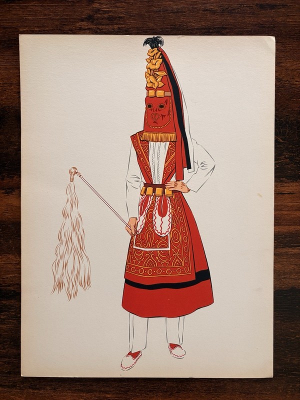 1939 E. Lepage-Medvey French Costumes Pochoir Print Masked Folk Costume Original