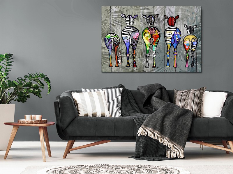 Abstract Zebra Family Art Grey leaves canvas print art wall framed or print only gallery