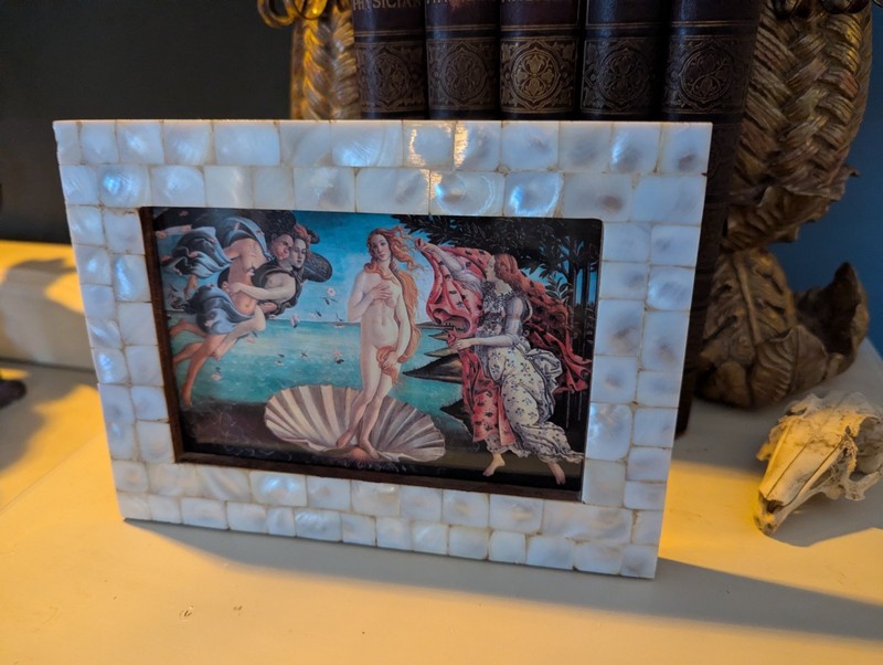 Birth of Venus Framed Art Print Mother of pearl frame 19.3 X 14.1cm OOAK