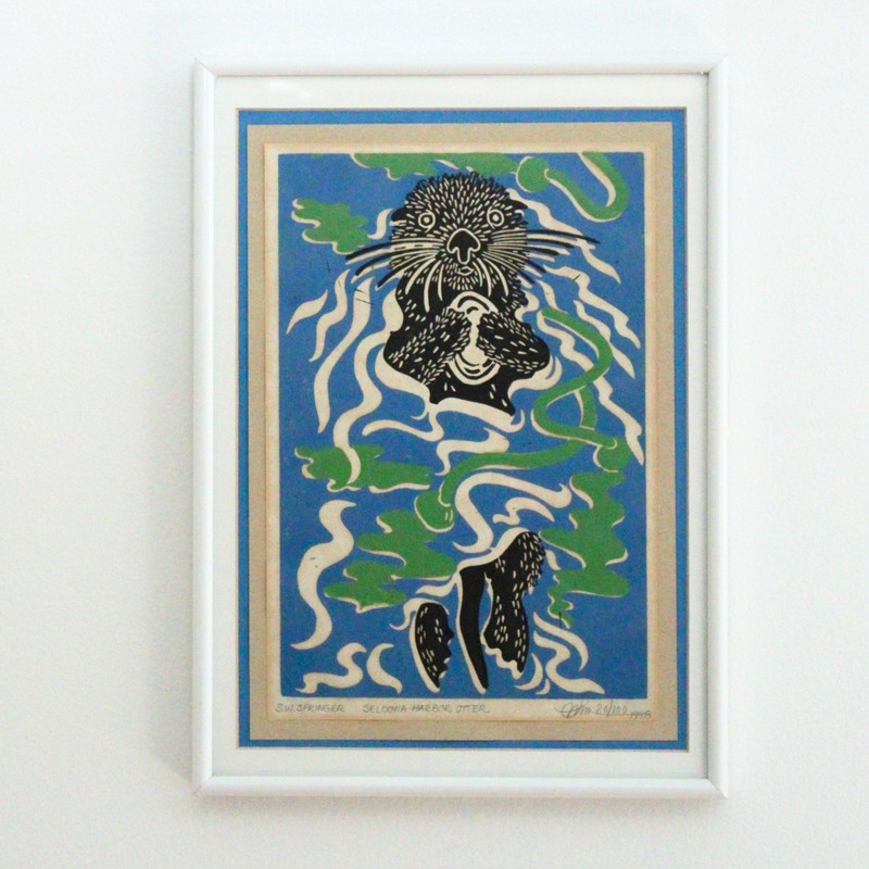 VTG S.W. Springer «Seldovia Harbor Otter» Linocut Print Signed Numbered #80/100