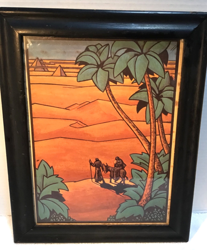 Rare Antique Framed Litho Print "The Flight into Egypt" Christmas Nativity Scene gallery