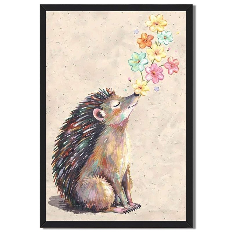 Cute Hedgehog With Flowers Wall Art Canvas Oil Paintings Reproduction