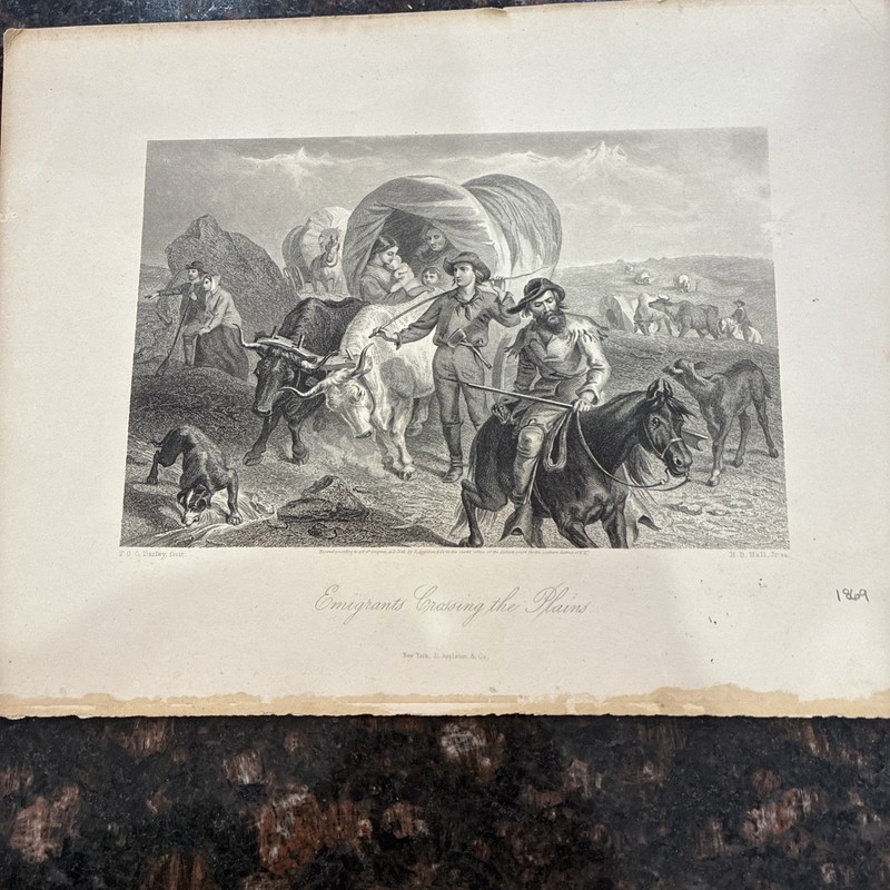 Original 1869 Engraving COVERED WAGON CROSSING THE PLAINS Artist F.O.C. Darley