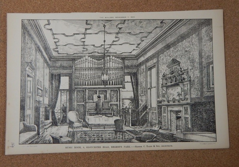 Antique Architects print Music Room 6 Gloucester Road Regents Park The builder