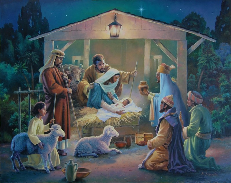 NATIVITY SCENE w/ BABY JESUS MARY JOSEPH KINGS ANIMALS + 8×10″ Premium PRINT