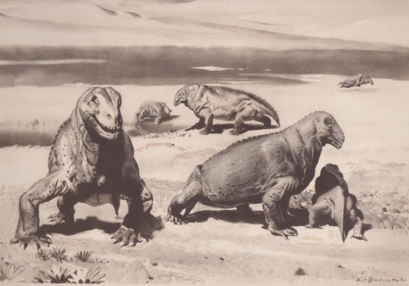 275,000,000 years ago MOSCHOPS 8×12 inch Sepia Print By Z Burian 1963 VF