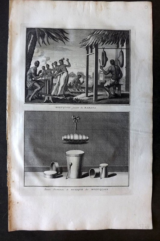 Picart 1728 Folio Antique Print. Moluccas Dance & Music Instruments. Indonesia