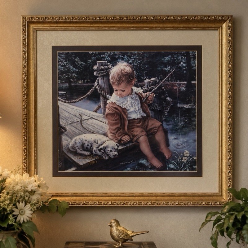 Sandra Kuck “Gone Fishing” Hand Signed Ltd Ed Lithograph 195/950 COA Framed