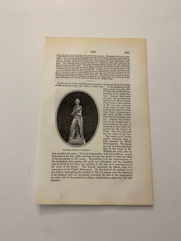 Oliver Hazard Perry State Hero of Lake Erie Cleveland Ohio c. 1875 Engraving