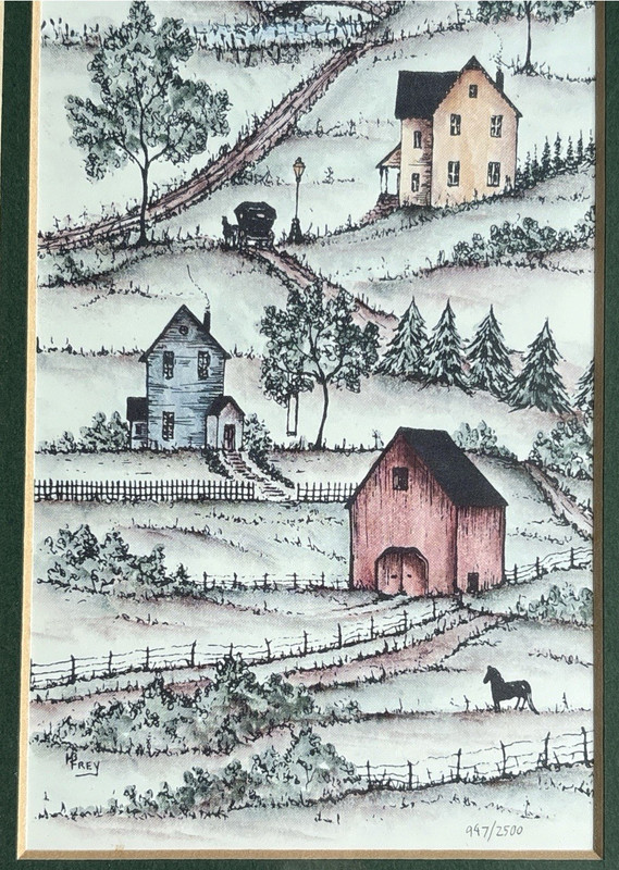 Vtg MB Frey Rural Country Living Amish Horse & Buggy Framed Litho LE 947/2500 gallery